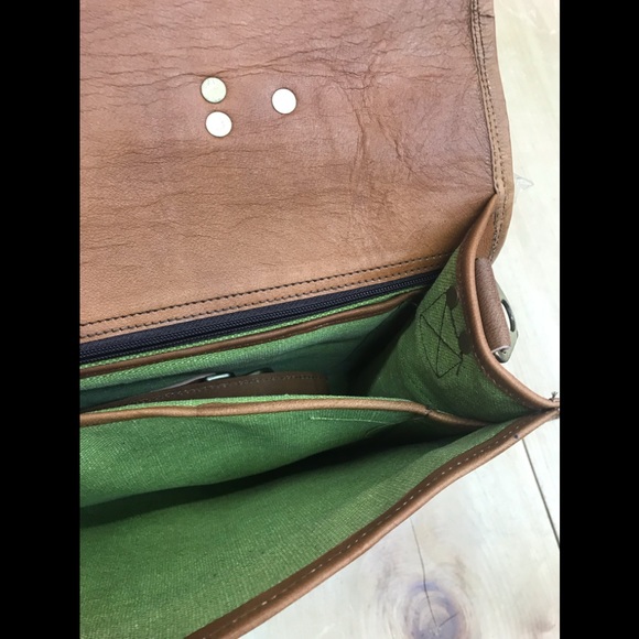 Skh leather laptop Briefcase d/orange/br,NWT - Picture 5 of 8